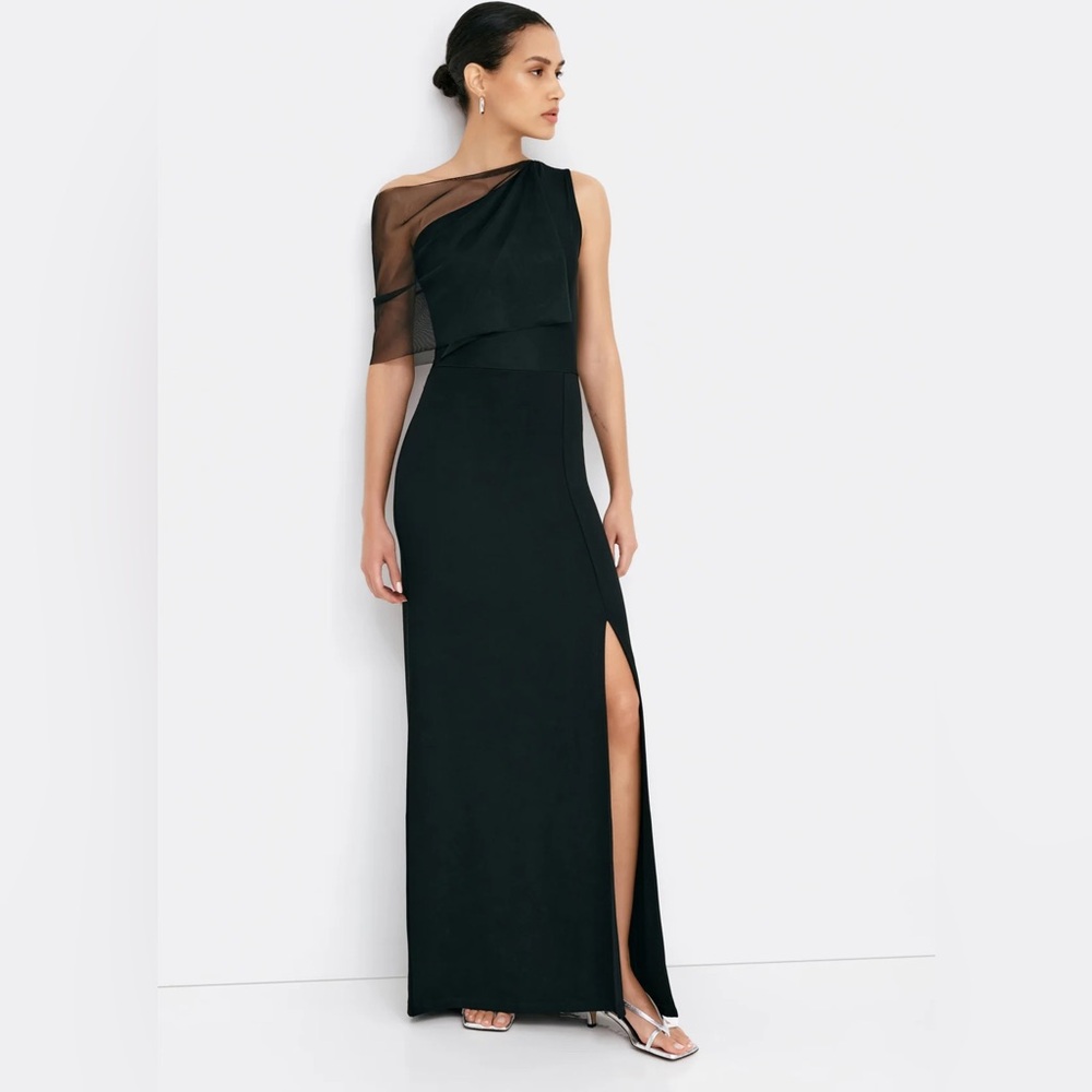 Marcella Zinnia Black One-Shoulder Evening Dress